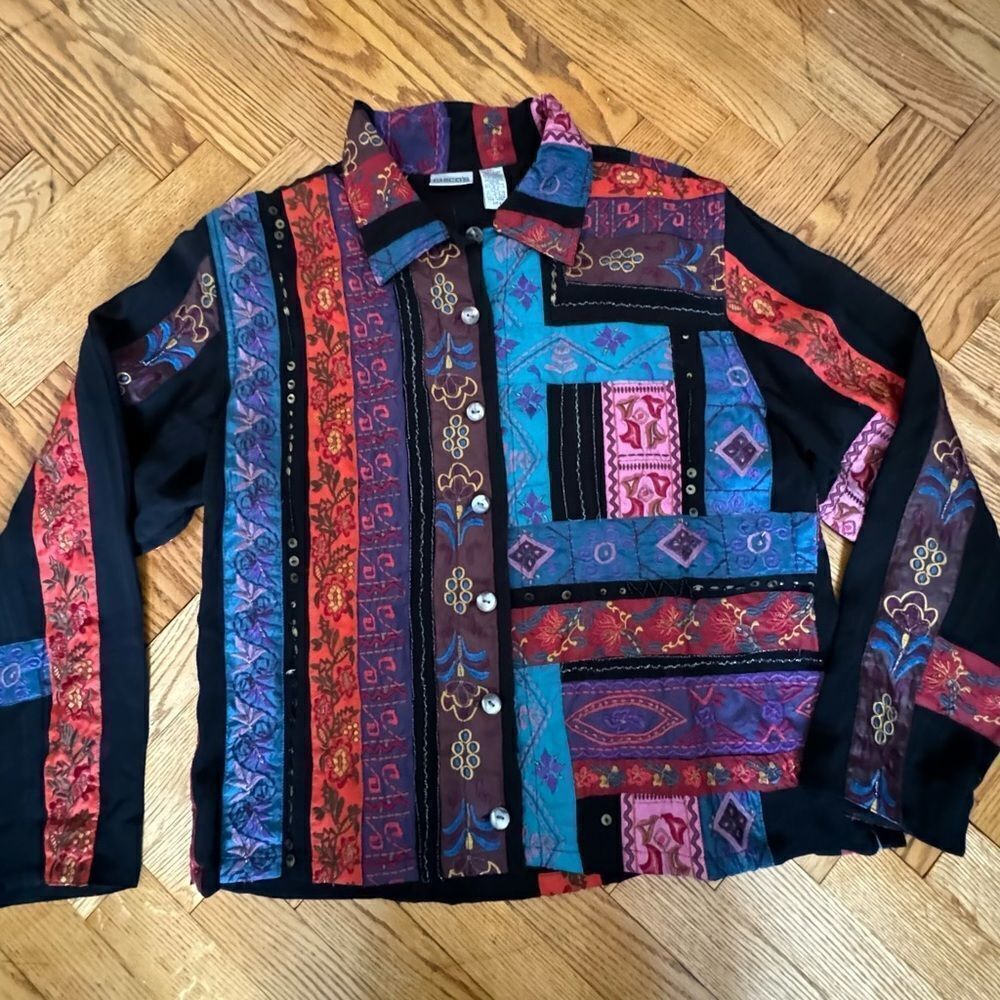 Chico's Embroidered Patchwork Button Front Women'… - image 1